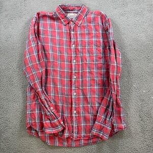 Faherty Beach House Collection Mens Red Plaid 100% Linen Button Up Shirt Large